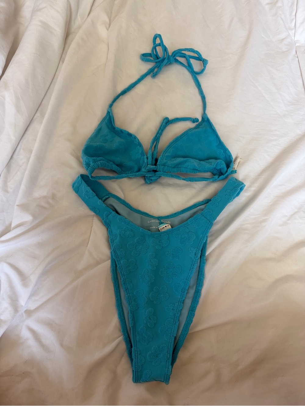 Lovers + Friends Turquoise Floral Textured Bikini Set